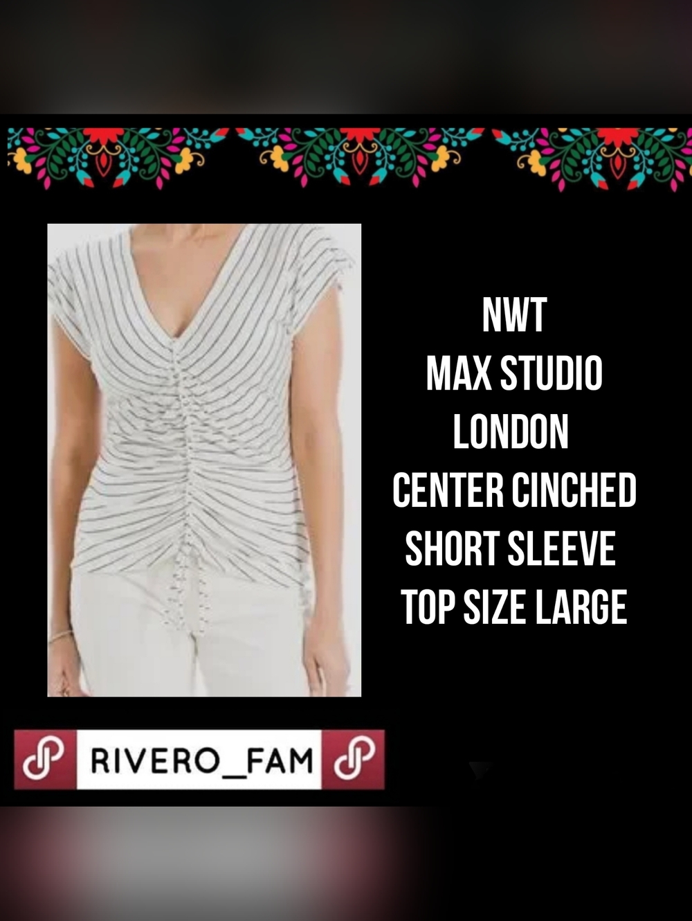 NWT | MAX STUDIO LONDON |  CENTER CINCHED SHORT SLEEVE TOP | SIZE LARGE